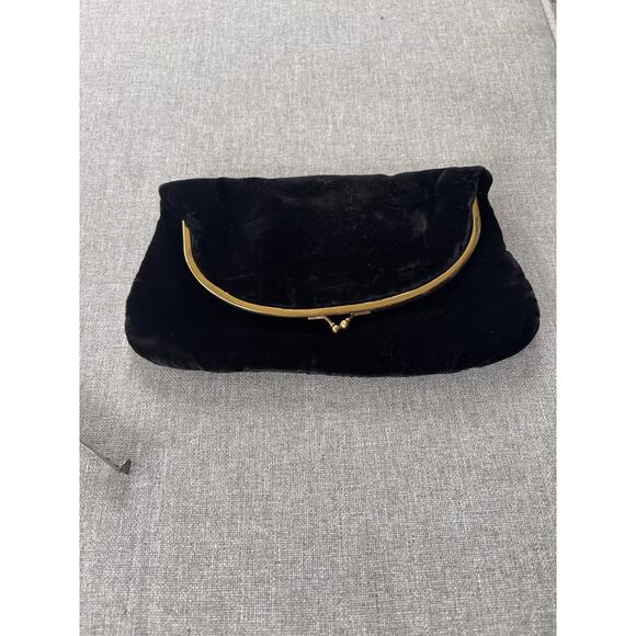 VINTAGE Coblentz Black FOLDOVER Clutch Frame Kisslock Velvet Fully Lined Gold - Picture 5 of 11